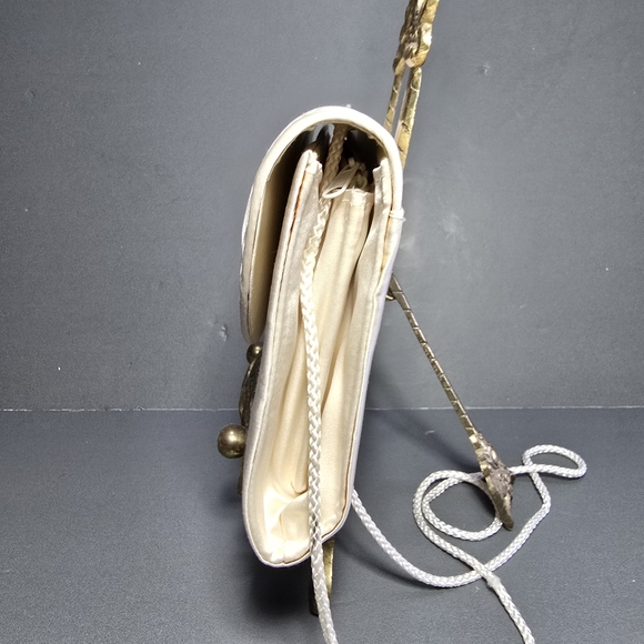 Vintage 1980's Partners Ivory Satin Clutch Purse 48557, 10" X 6 " - Picture 3 of 14